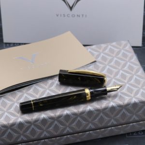 Visconti Medici Golden Black Fountain Pen - UNUSED - 18k Medium Nib