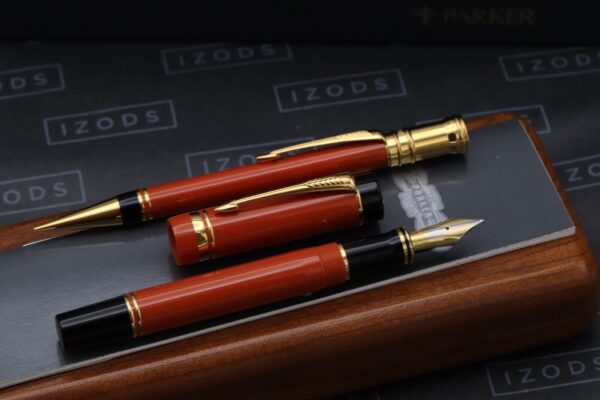 Parker Duofold Centennial Orange Fountain Pen and Mechanical Pencil - UNUSED - Image 2